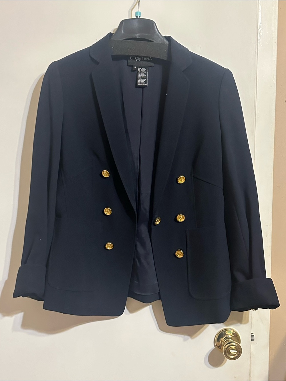 Etcetera Navy Double-Breasted Blazer with Gold Buttons